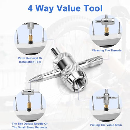 Linkstyle Valve Core Removal Tool Kit: 20PCS Presta Schrader Valve Cores, Tire Valve Core Remover Tool for Tire Repair, 4-Way Valve Tool for Bicycle Motorcycle Car