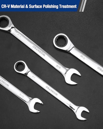WORKPRO 19 mm Ratcheting Combination Wrench Metric, CR-V Constructed with Mirror Polish Chrome Plating, 12-Point Design, 15-Degree Offset - size: 19 mm, style: Mirror Polish