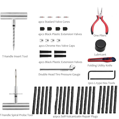 Tire Plug Kit - 68pcs Heavy Duty Tire Repair Kit, Universal Tire Repair Tools to Fix Punctures and Plug Flats Patch Kit for car Motorcycle, Truck, ARB，ATV, Tractor, RV, SUV, Trailer