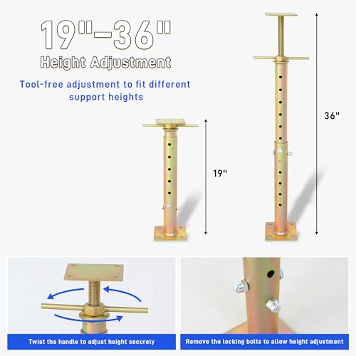 House Floor Jacks for Leveling-Adjustable Jack Post Pole with 19"-36" Telescoping Height, Heavy Duty Steel Screw Jack Post for Lifting, Basement Support Floor Jacks for Leveling Crawlspace Permanent - style: 1PCS