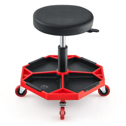 Heavy Duty Rolling Mechanic Stool, Adjustable Height Garage Shop Seat with Tool Tray Storage, 360° Swivel Caster Workshop Stool for Auto Repair, Professional Technician Rolling Work Seat