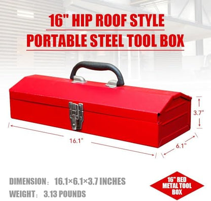 2PCS Portable Tool Box, Metal Tool Box, 4 Non-Slip Foot Pads, Ideal for Trailer, Mechanic, DIY-ers, Car Toolbox, Workshops, Garages, Repair Shops,Red - size: 2P-Red
