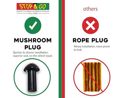 Stop & Go 4075 Mushroom Tire Plugs for Punctures and Flats, 1" Length x 5/16" Shaft Diameter, 25 Pack for Tubeless Tires on Motorcycles, ATVs, UTVs, Cars, and Trucks - size: 1" Length x 5/16" Shaft Diameter - 25 Pack