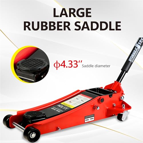 3.5T Low Profile Steel Floor Jack, 7000 lb, Dual Pump, 4"-21" Lift, Red | Heavy-duty steel, dual-piston quick lift, low profile, 4"-21" range, overload safety protection. - size: 3.5T Dual Pump 4"-21"(Red)
