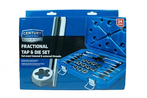 Century Drill & Tool 98904 Fractional Tap & Die Set, 24 Piece | 24 Piece Fractional Tap & Die Set, Precision-Cut Threads for Clean, Accurate Results: Each plug tap and hex - size: 24-Piece