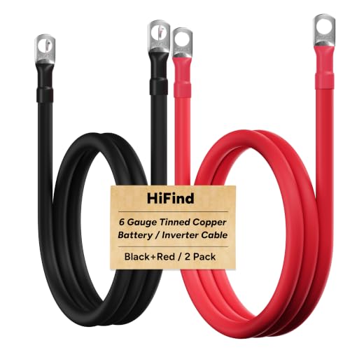 6 Gauge AWG Battery Power Inverter Cables 2 Ft Black+2 Ft Red, Tinned Copper Wire Set with 5/16 in Lugs Both Ends, High Power for Automotive Solar Marine Boat RV Car Motorcycle-UL-Outdoor - color: 6 Gauge, size: 2FT