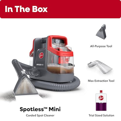 Hoover Spotless Mini Portable Spot Cleaner FH12300, Carpet and Upholstery Cleaner for Stairs, Furniture, Pet Messes and Cars, Compact Design, Easy Fill Tank, Self-Cleaning Hose, Lightweight