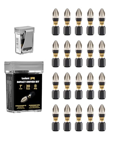 toolant Phillips Impact Screwdriver Bit Set 1 Inch PH2, 20 Pack Magnetic Anti Slip CNC Machined Tips Impact Steel X2 Driver Bit Set for Impact Driver - color: 20 Pack, size: 1in, PH2