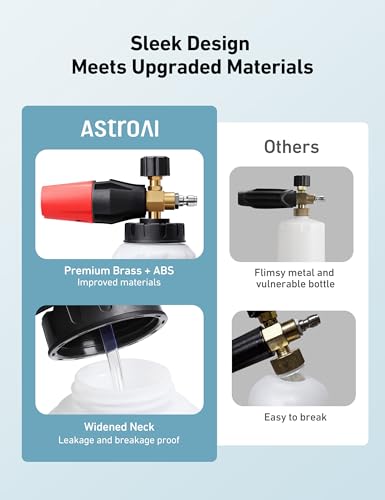 AstroAI Foam Cannon, Heavy Duty Durable Car Wash Foam Sprayer for Pressure Washer with 1/4" Quick Connector, Wide Neck Adjustable Snow Foam Lance and Thick Foam, Easy Install for Versatile, 1L Bottle - style: 1 L Bottle, Without 5 Nozzles