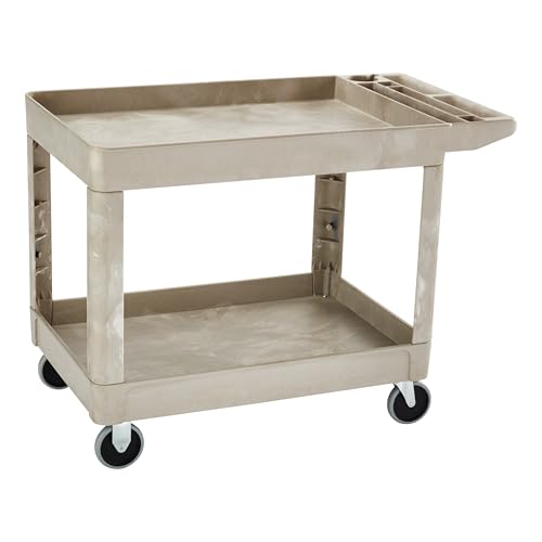 Rubbermaid Commercial Products Heavy Duty 2-Shelf Utility/Service Cart, Medium, Lipped Shelves, Storage Handle, 500 lbs. Capacity, Beige, for Warehouse/Garage/Cleaning/Maintenance - color: Beige, size: Medium