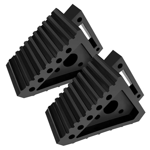 Taifa Rubber Wheel Chocks for Travel Trailers, Heavy Duty RV Wheel Stoppers Tire Chock with Portable Handle for Camper Cars Trucks etc., Black, 2 PCS - color: Rubber-2Pcs