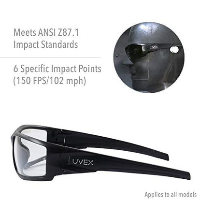 Uvex Hypershock Safety Glasses, Black Frame with Clear Lens & HydroShield Anti-Fog Coating (S2940HS)