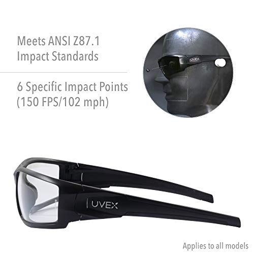Uvex by Honeywell Hypershock Safety Glasses, Black Frame with Blue Mirror Lens & Anti-Scratch Hardcoat (S2945)