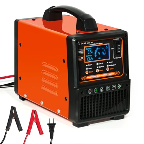 12V 24V Car Battery Charger Heavy Duty, Portable 0-15A Smart Battery Maintainer/Trickle Charger with Repair, Auto Shutoff, Winter/Summer Mode for Car Truck Boat RV Lawn Mower AGM Lead-Acid Deep Cycle