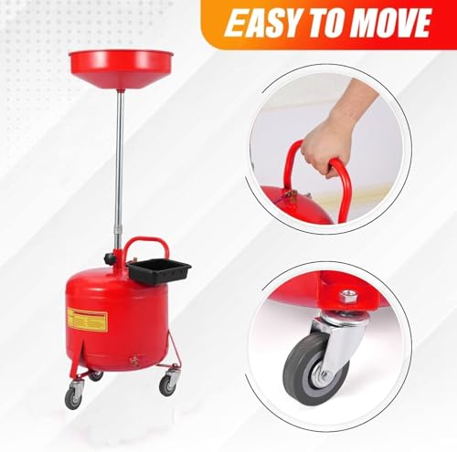 Garvee 8 Gallon Waste Oil Drain Tank, Portable Oil Drain Container, Air Operated Drainer, Fluid Fuel Transfer Drainage, Adjustable Funnel Height with Wheel &15'' Premium Bowl and a Toolbox - size: 8 Gallon-Red