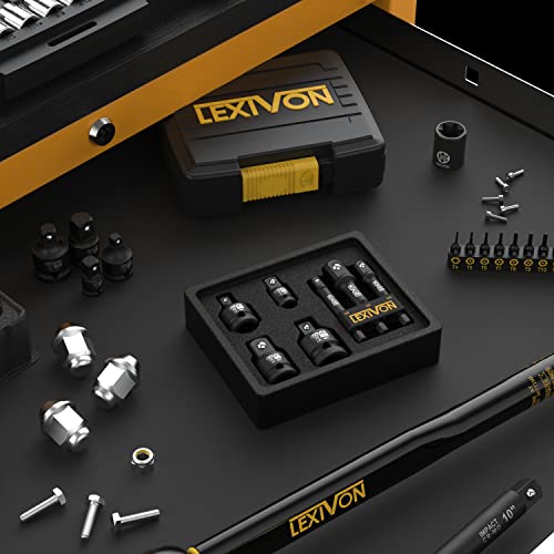 LEXIVON Impact Socket Adapter Combo Kit, 7-piece Increaser, Reducer & Extension Set | 1/4"-3/8"-1/2" Impact Driver Conversions, Active Rust Protection By Black-Phosphate Coating Treatment (LX-109) - style: 7-Piece Impact Adapter & Reducer Combo Set