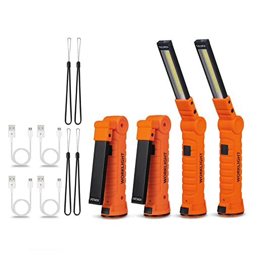 4 Pack Flash lights Vagocom Automotive Tools for Mens Dad,Cordless LED Rechargeable Worklight with Magnetic Base 360° Rotate 5 Modes Brightness Trouble Torch for BBQ,Camping,Handmade,Mechanic,Gift - color: Orange Body + Black Alloy, size: 4 pack