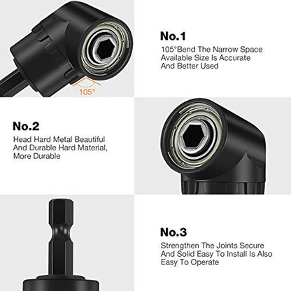 7 Pcs Impact Drill Sockets Adapter Drill Bit Adapter Set, 3 Hex Shanks Socket Adapter, 3 Pcs 360 Degree Rotatable Power Drill Sockets Adapter, 105 Degree Right Angle Screwdriver for Automotive DIY