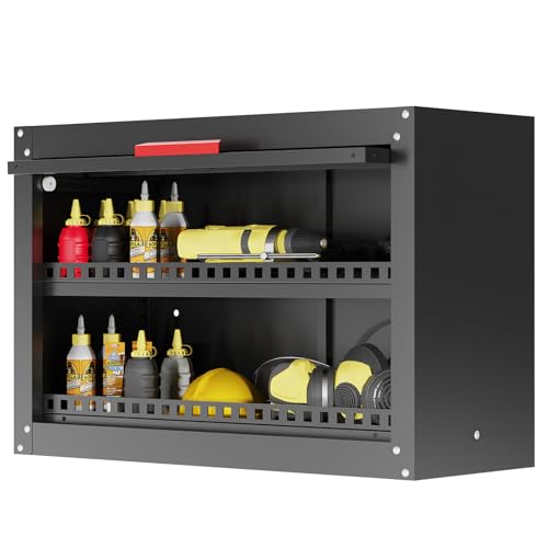 Kelueo Metal Garage Wall Cabinet,Storage Cabinet with Up Flip Door Design Wall Garage Cabinet with Adjustable Shelf and Magnetic System,Tool Cabinet with Anti-Fall Rails for Basement - size: 30"W- Up Flip Door