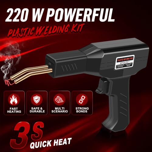 Plastic Welder Kit, 1200PCS Hot Stapler 40PCS Rods, 2 in 1 Welding Gun for Car Bumper Repair | 1200PCS Staples, Stainless Steel Mesh, Aluminum Tape, Sandpaper, Screwdriver, Plier, Stand, for Car Bumper, Dashboard, Kayak - color: Black
