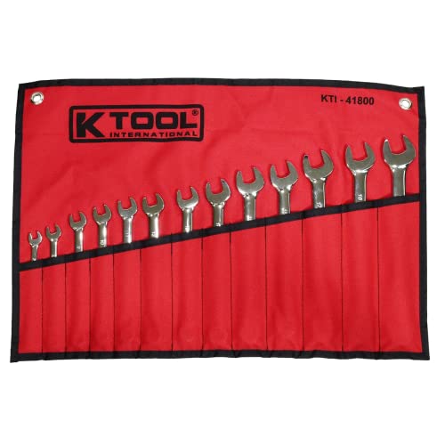 K Tool International Metric Combination Wrench Set, 13-Piece Fully Polished, Heat-Treated Chrome Vanadium Steel, Durable, Sizes (7mm-19mm Wrenches); KTI41800