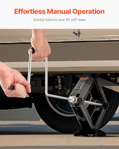 VEVOR 5000 lbs RV Scissor Jacks, 4-23.4 in RV Stabilizer Leveling Scissor Jacks, Set of 4, Heavy Duty Stabilizer Jack with Crank Handle, Socket and Bubble Levels, Not Easily Bent or Deformed - size: 5000 lbs, style: 4 PACK