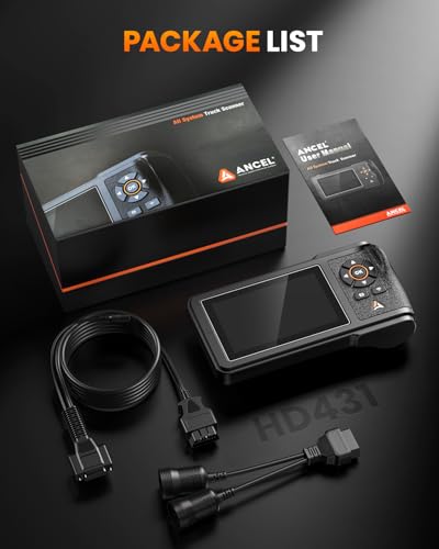 ANCEL HD431 Heavy Duty Truck Scanner, DPF Regen & Forced Reset for Paccar & Detroit Engines, Full System Diagnostics Diesel Code Reader, Professional OBD2/HDOBD Mechanic Tool for Commercial Vehicles