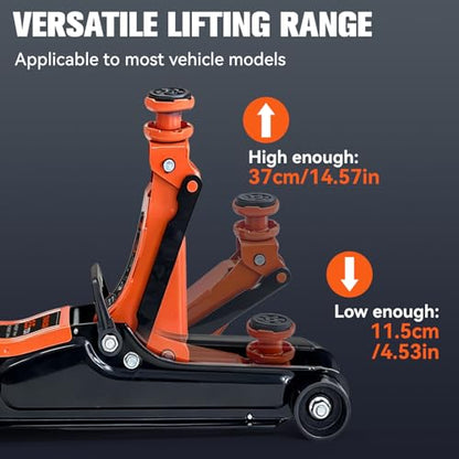 Floor Jack 2.5 Ton (5500 lbs), Low Profile Hydraulic Car Jack with Single Piston Quick Lift Pump, Heavy Duty Steel Racing Floor Jack for Sedan SUV Coupe, Lifting Range 4.53" to 14.57"