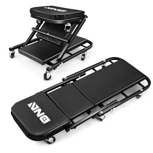 DNA Motoring 40 Inches Folding 2 in 1 Rolling Z Creeper, Adjustable Roller Garage Chair Lay Down or Sit, 6 Pcs 2" Casters, 150kg Weight Capacity, Black, TOOLS-00494 - color: Black, size: 40 Inches