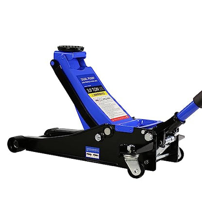 Floor Jack, Professional Heavy Duty Hydraulic Floor Jack, Low Profile Steel Racing Floor Jacks w/2 Piston Quick Lift Pump, Lifting 3.3"-18.5" 3 Ton(6000lb) Capacity Blue - color: Lift 3.3"-18.5" 3 Ton(6,000lb) Blue Steel