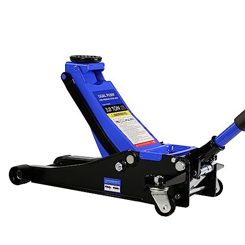 Floor Jack, Professional Heavy Duty Hydraulic Floor Jack, Low Profile Steel Racing Floor Jacks w/2 Piston Quick Lift Pump, Lifting 3.3"-18.5" 3 Ton(6000lb) Capacity Blue - color: Lift 3.3"-18.5" 3 Ton(6,000lb) Blue Steel