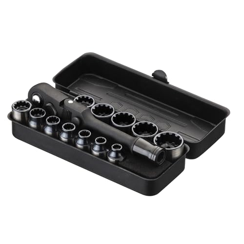 KESI Tool Socket Set 13-Piece, 1/4" Dr Quick Release Ratchet, SAE/Metric, Flex Locking Head Design, 12-piece 1/4" Dr Low Profile Spline, 72 Tooth Ratchet and Compact Paint Metal Case, Multi-function - size: 13PC 1/4 Dr