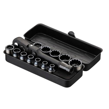 KESI Tool Socket Set 13-Piece, 1/4" Dr Quick Release Ratchet, SAE/Metric, Flex Locking Head Design, 12-piece 1/4" Dr Low Profile Spline, 72 Tooth Ratchet and Compact Paint Metal Case, Multi-function - size: 13PC 1/4 Dr