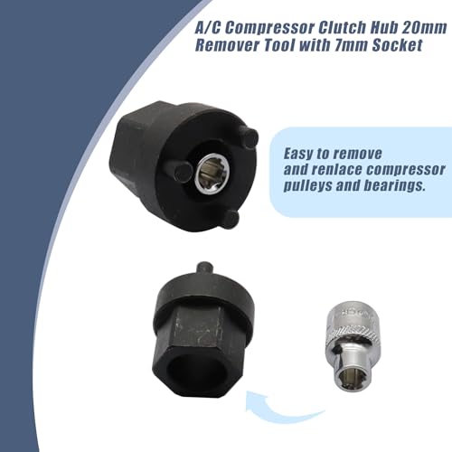 XQSMWF 1 Set A/C Compressor Clutch Hub 20mm Remover Tool with 7mm Socket Fit for Mercedes-Benz C280 C350 CL550 Fit for Porsche Fit for Seat Compatible with Chevrolet 5SE09C 5SE12C 7SEU16C