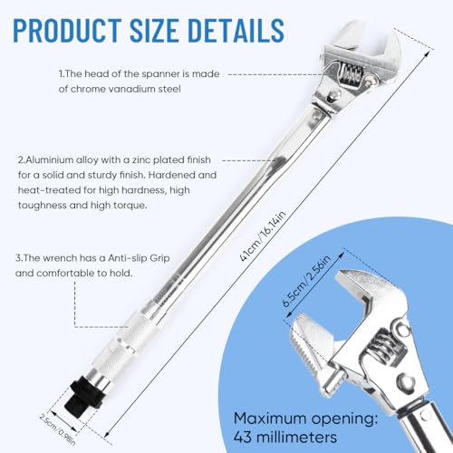 Adjustable Torque Wrench 19 to 110 Nm 43mm Open End Torque Wrench Spanner for HVAC, Car Repair, Bicycle Maintenance (Style 2)
