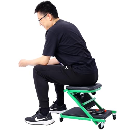 36 Inch Z Creeper Seat 2 in 1 Mechanic Stool 300LB Capacity Low Profile Garage Creeper with 6 Wheels Heavy Duty Steel Frame for Car Repair (Green) - color: Green