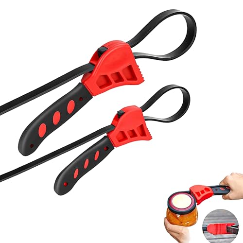 2-Pack Adjustable Rubber Strap Wrench Set – 25.20" & 20.48" Heavy-Duty Strap Wrench for Oil Filter, Jar Opener, Water Filter, Plumbing, Sink, Faucet – Non-Slip Multipurpose Wrench Tool (Red) - color: Red