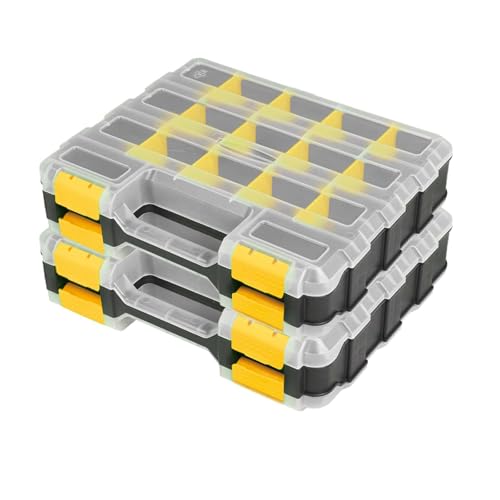 AIDY-PRO Hardware Organizer Box 34 Compartments Small Parts Organizer with Removable Dividers Durable Plastic Double Side Tools Box Screw Organizers For Nuts, Bolts, Screws, Nails 2Pack - color: Yellow, size: 2 PACK