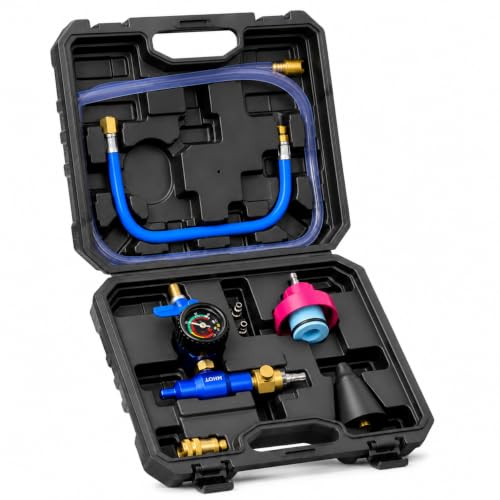 Mhot Coolant Vacuum Refill Kit，9Piece Radiator Cooling System Tool Set with 1 Three-Stage Universal Conical Adapter for Leak Detection and Coolant Refill, Includes PVC Hose and Blue Extension Hose - color: BLACK