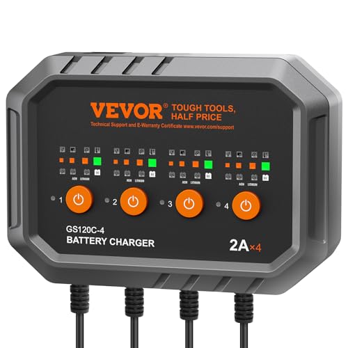 VEVOR Smart Battery Charger, 2A x 4, LiFePO4 Lead-Acid (AGM/Gel/SLA) Car Battery Charger, Fully-Automatic Charger Maintainer Desulfator for Boat Motorcycle Lawn Mower Golf Cart Marine Deep Cycle - size: 2A*4