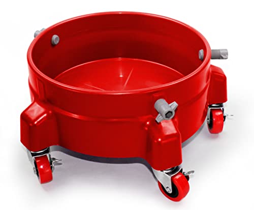 Heavy Duty Car Wash Bucket Dolly with 360° Swivel Casters | Fits 3.5–7 Gallon Buckets | 300 lb Capacity | Soap Holder | Rolling Pail Stand for Auto Detailing |Red - color: Red