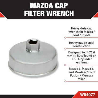 Performance Tool W54077-14 Flutes 75.6 Mm Heavy Duty Cap Style Oil Filter Wrench - style: Mazda/Ford/Mercury Oil Cartridge Socket