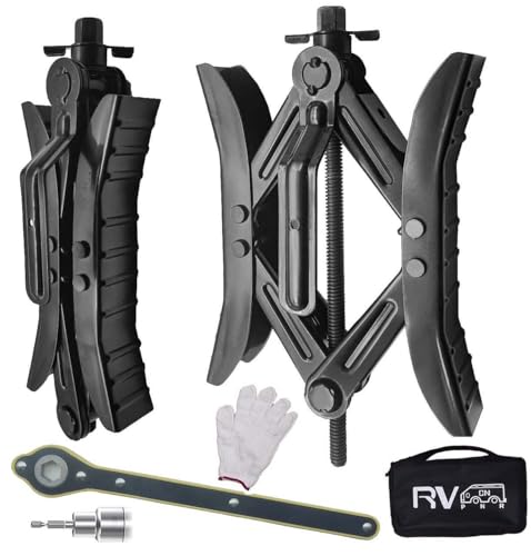 Camper Wheel Chock Stabilizer, RV X Chocks Wheel Stabilizer, Wheel Chock Scissor 2 Sets Tire Locking Chocks Accessories with Ratchet,hex Socket, Tool Kit, Gloves (Black) - color: Black