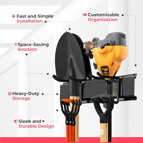 TIDYME Garage Wall Organizer | 48" Heavy-Duty Tool Storage Rack | Adjustable Double-Layer Hooks | 300 lbs Capacity | Carbon Steel Wall Mount Holder for Shovels, Rakes, Ladders & Power Tools - size: 48" (0 Shelves)