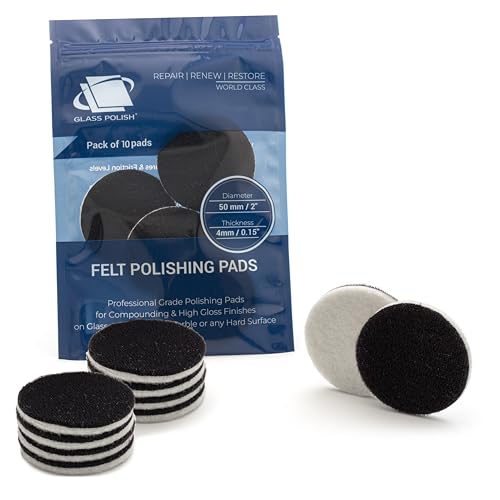 GLASS POLISH PRO Rayon Felt Polishing Pads 2” (50mm) - Pack of 10 | For Cerium Oxide Glass Polishing, Scratch Removal, Plastic & Headlight Restoration, Metal Polishing & Clear Coat Finishing - style: 2" (10 Pads)