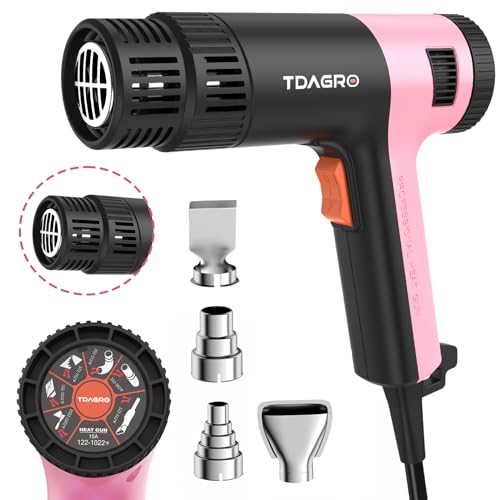 Heat Gun for crafting 1800W, 122℉~1202℉ Variable Temperature Control with 2-Temp Settings 4 Nozzles, 1.5s Fast Heating Mini Heat Gun for Resin, Shrink PVC Tubing/Crafts and Vinyl Wrap（Pink）