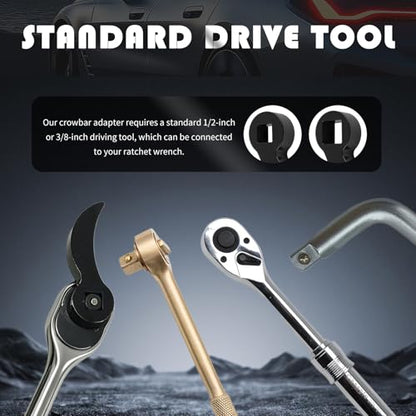 2PCS Pry Bar Wrench Adapter with 1/2" & 3/8" Square Drive Port,Bull Horn Car Half Shaft CV Axle Removal Tool for Use in Tight Spaces,Adjustable Crowbar Head CV Joint Removal Tool