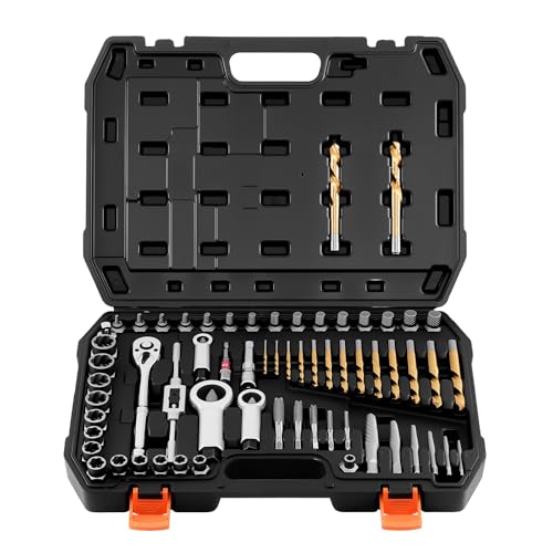 VEVOR 63-Piece Bolt Extractor Kit & Screw Extractor Set, Lug Nut Removal Tool with Left Hand Drill Bit Set, Nut Splitters, Taps & Tap Wrench, Ratchet, Adapters for Removing Rounded, Broken, Stripped - size: 63 PCS