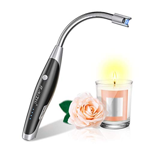 AT-Mizhi Electric Lighter - Rechargeable Long Neck Lighter with LED Flashlight for Candles, Camping & BBQ - color: Black