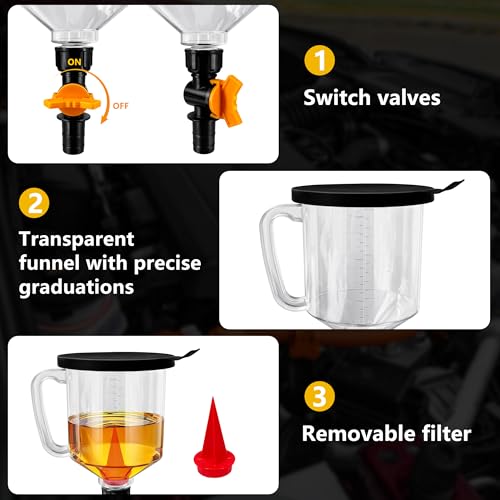 18 Pack No Spill Engine Oil Funnel Kit，1.59QT/1.5L Automotive Oil Funnel Set， 2 Magnetic Adapter Organizer Boards 12 Adapters Compatible with GM, Ford, BMW, Audi, Land Rover Etc